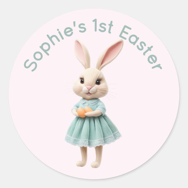 Pegatina Redonda Personalized Baby's First Easter Sticker - Cute 3D (Anverso)