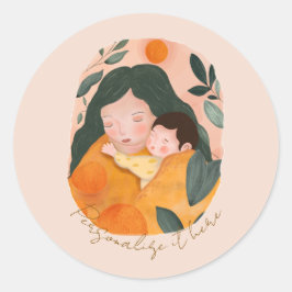 Pegatina Redonda Personalized Boho Botanical Mama Love