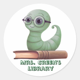 Pegatina Redonda Personalized Bookworm Book Stickers for Classroom 