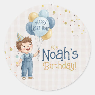 Pegatina Redonda Personalized Boy Birthday Party Sticker