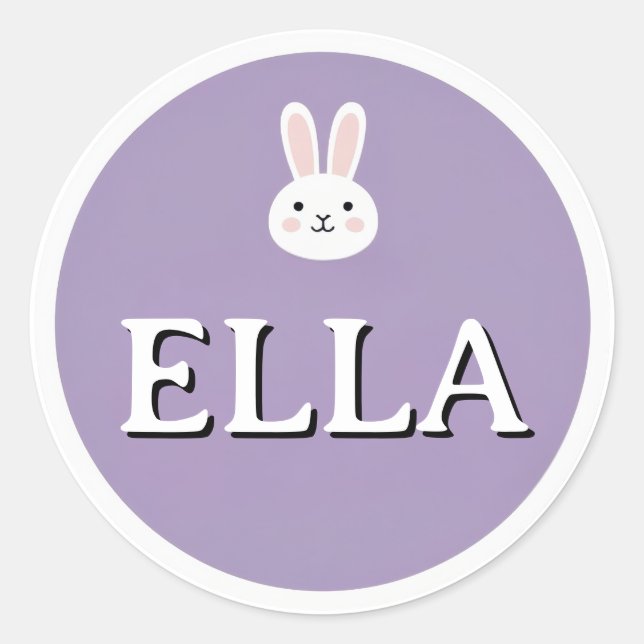 Pegatina Redonda Personalized Bunny Name Sticker – Cute Design  (Anverso)