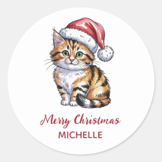 Pegatina Redonda Personalized Cat with Santa Hat Christmas  (Anverso)