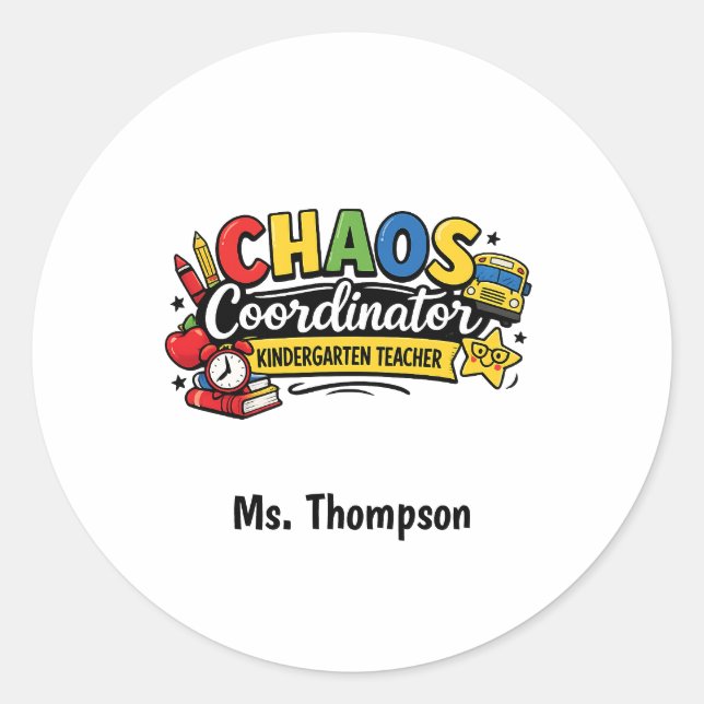 Pegatina Redonda Personalized Chaos  Coordinator Teacher  (Anverso)