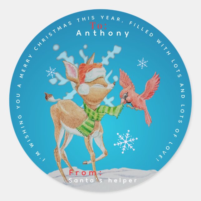 Pegatina Redonda Personalized Children's Christmas Stickers  (Anverso)