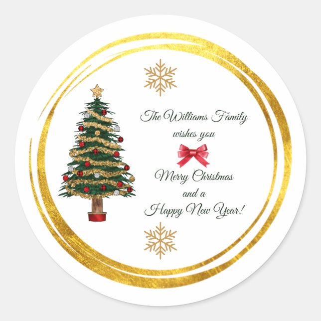 Pegatina Redonda Personalized Christmas Sticker with Name & Wishes (Anverso)