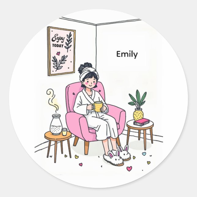 Pegatina Redonda Personalized Cozy Mom Gift Soft Relaxing Self Care (Anverso)