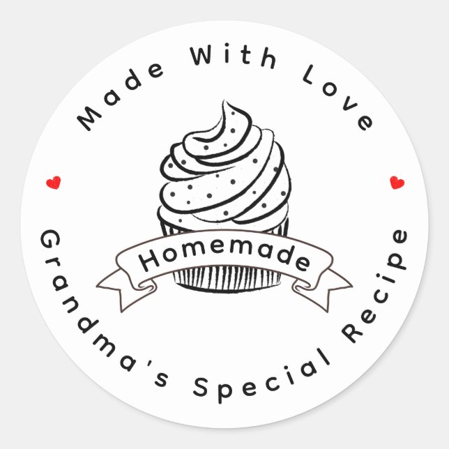 Pegatina Redonda Personalized Cupcake Homemade Made With Love (Anverso)