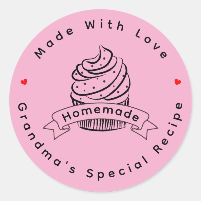 Pegatina Redonda Personalized Cupcake Homemade Made With Love (Anverso)