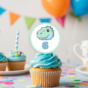 Pegatina Redonda Personalized Dinosaur Age Cupcake Toppers   Dino 