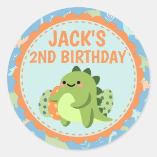 Pegatina Redonda Personalized Dinosaur Birthday Party Sticker