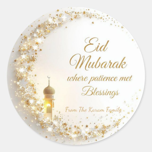 Pegatina Redonda Personalized Eid Mubarak Muslim modern  (Anverso)