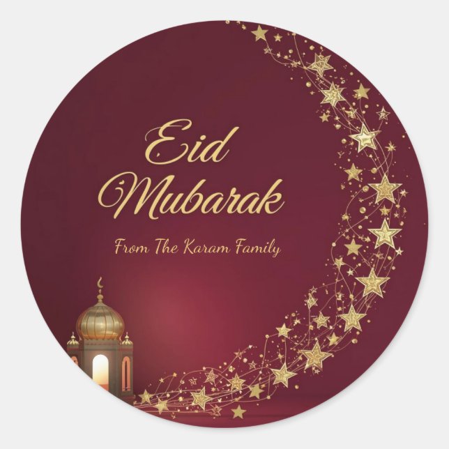Pegatina Redonda Personalized Eid Mubarak Muslim modern  (Anverso)