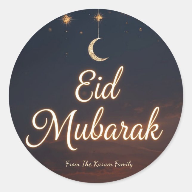 Pegatina Redonda Personalized Eid Mubarak Muslim Stickers Gifts (Anverso)