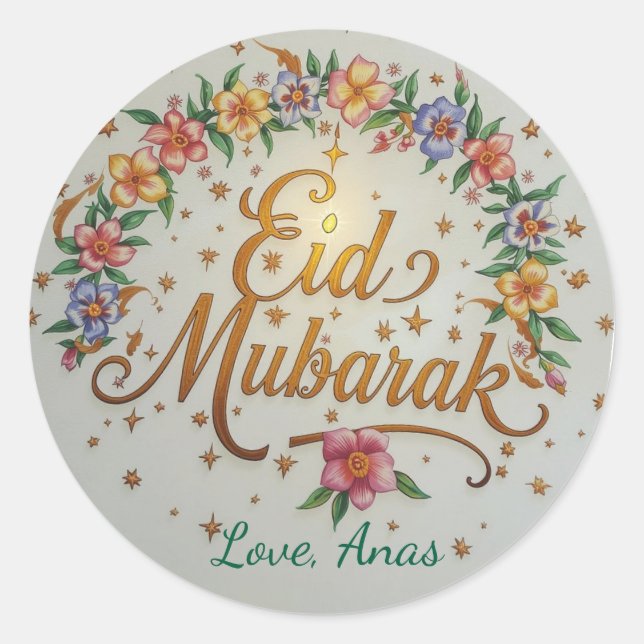 Pegatina Redonda Personalized Eid Mubarak Round Stickers (Anverso)
