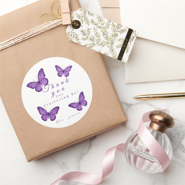 Pegatina Redonda Personalized Elegant Purple Butterfly Bridal  (Regalar)