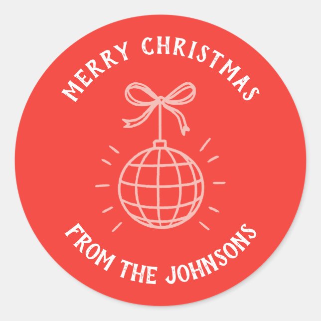 Pegatina Redonda Personalized Family Name Merry Christmas  (Anverso)