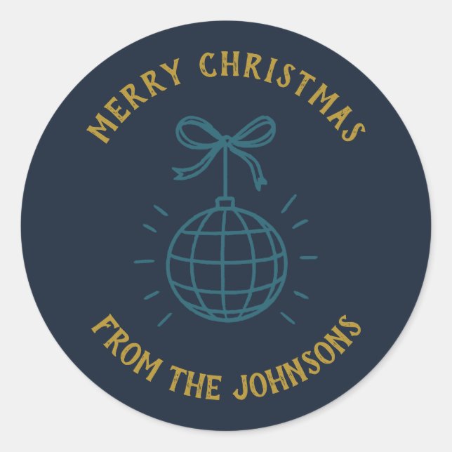 Pegatina Redonda Personalized Family Name Merry Christmas  (Anverso)