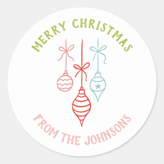 Pegatina Redonda Personalized Family Name Merry Christmas Bauble (Anverso)