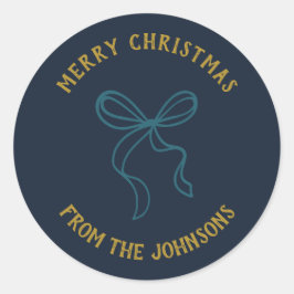 Pegatina Redonda Personalized Family Name Merry Christmas Bow