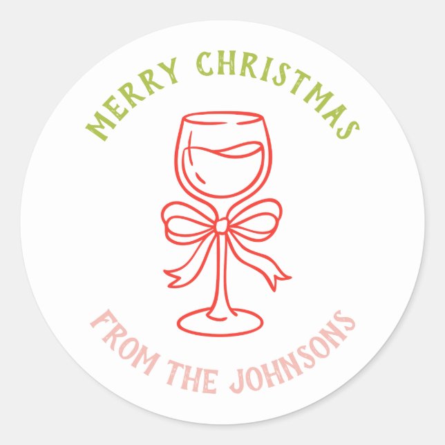 Pegatina Redonda Personalized Family Name Merry Christmas Drink (Anverso)