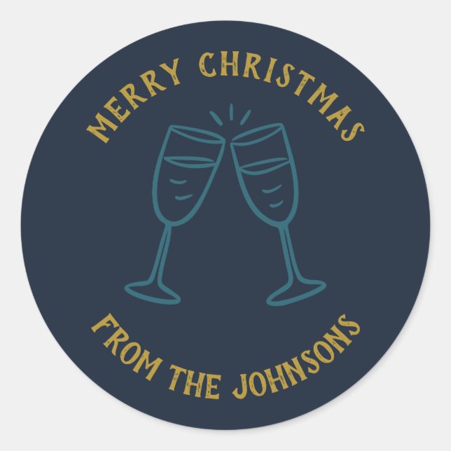 Pegatina Redonda Personalized Family Name Merry Christmas Drinks (Anverso)