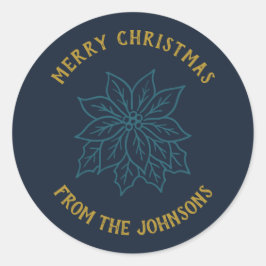 Pegatina Redonda Personalized Family Name Merry Christmas Flower