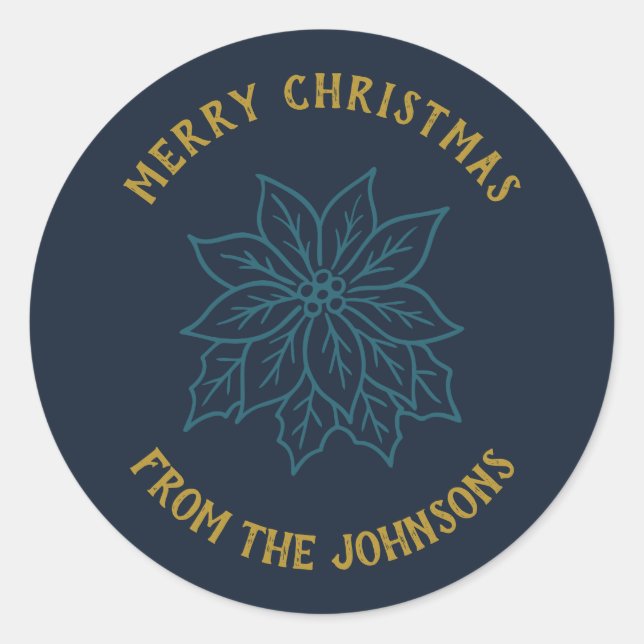 Pegatina Redonda Personalized Family Name Merry Christmas Flower (Anverso)