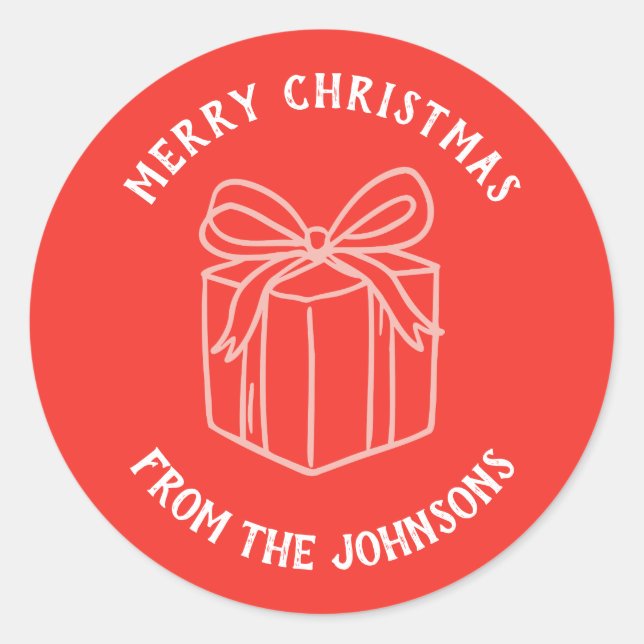 Pegatina Redonda Personalized Family Name Merry Christmas Gift (Anverso)