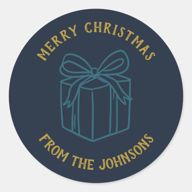 Pegatina Redonda Personalized Family Name Merry Christmas Gift (Anverso)