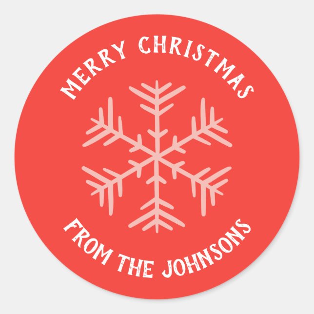 Pegatina Redonda Personalized Family Name Merry Christmas Snowflake (Anverso)