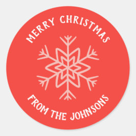 Pegatina Redonda Personalized Family Name Merry Christmas Snowflake