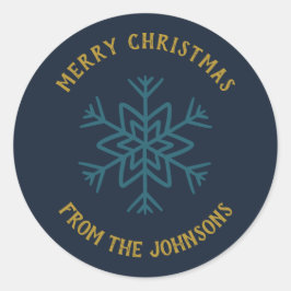 Pegatina Redonda Personalized Family Name Merry Christmas Snowflake