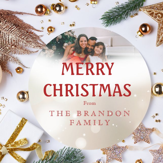 Pegatina Redonda Personalized Family Photo Holiday Holly Christmas (Subido por el creador)