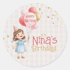 Pegatina Redonda Personalized Girl Birthday Party Sticker
