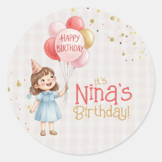 Pegatina Redonda Personalized Girl Birthday Party Sticker