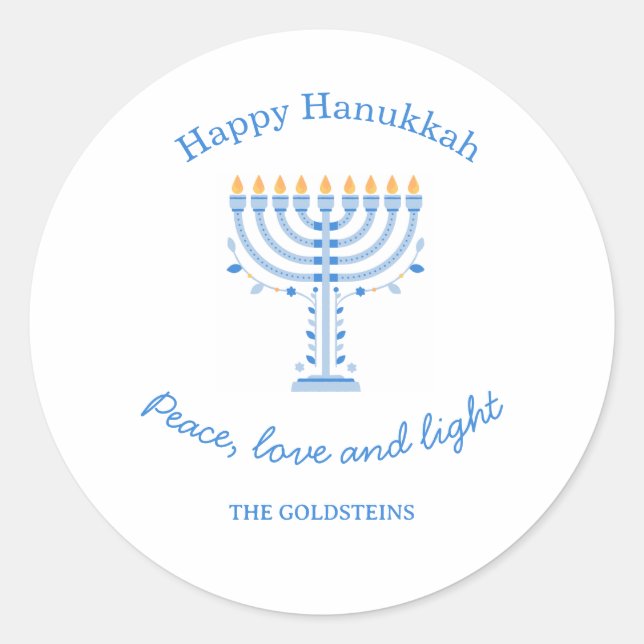 Pegatina Redonda Personalized Hannukah labels - Happy Hanukkah (Anverso)