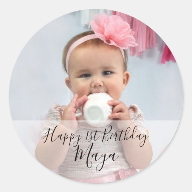 Pegatina Redonda Personalized Happy Birthday Custom Photo Stickers (Anverso)