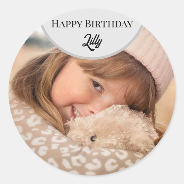 Pegatina Redonda Personalized Happy birthday photo card (Anverso)