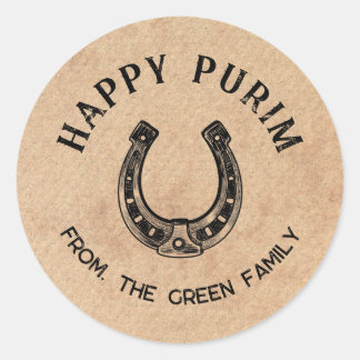 Pegatina Redonda Personalized Happy Purim Round Sticker - Horseshoe