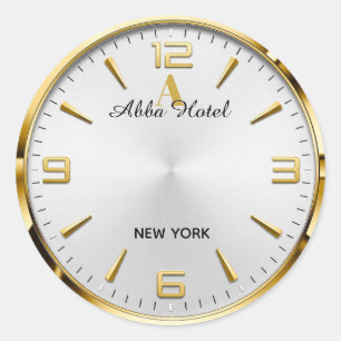 Pegatina Redonda Personalized Hotel Name Luxury Gold Silver