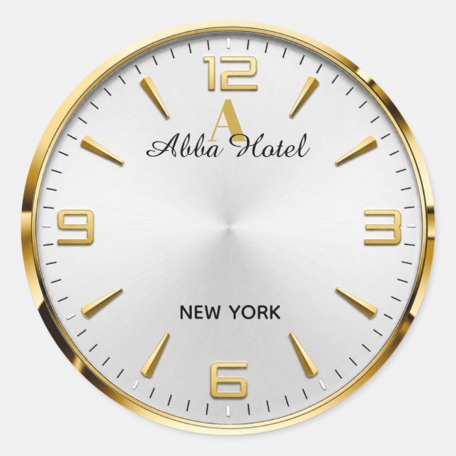 Pegatina Redonda Personalized Hotel Name Luxury Gold Silver  (Anverso)