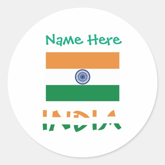 Pegatina Redonda Personalized India Flag Round  (Anverso)