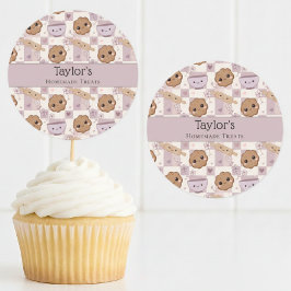 Pegatina Redonda Personalized Kawaii Cookie Gingham Cupcake Topper 