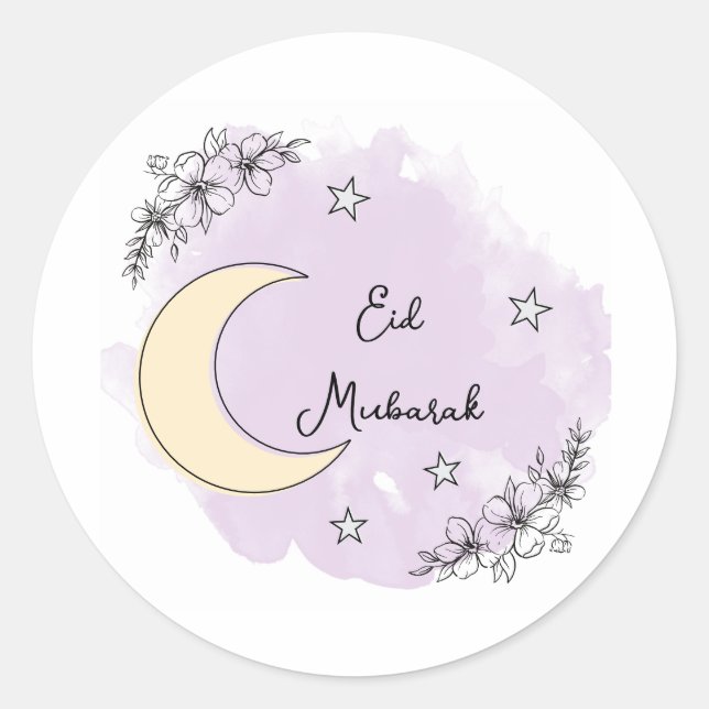 Pegatina Redonda Personalized Lavender Eid Mubarak Stickers (Anverso)
