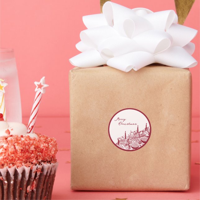 Pegatina Redonda Personalized Merry Christmas Table Minimal Design (Fiesta)