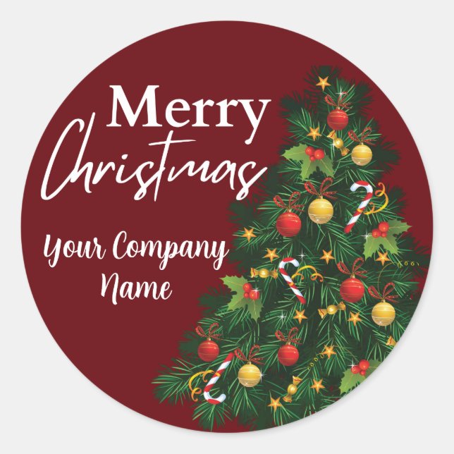 Pegatina Redonda Personalized Merry Christmas Tree Holiday (Anverso)