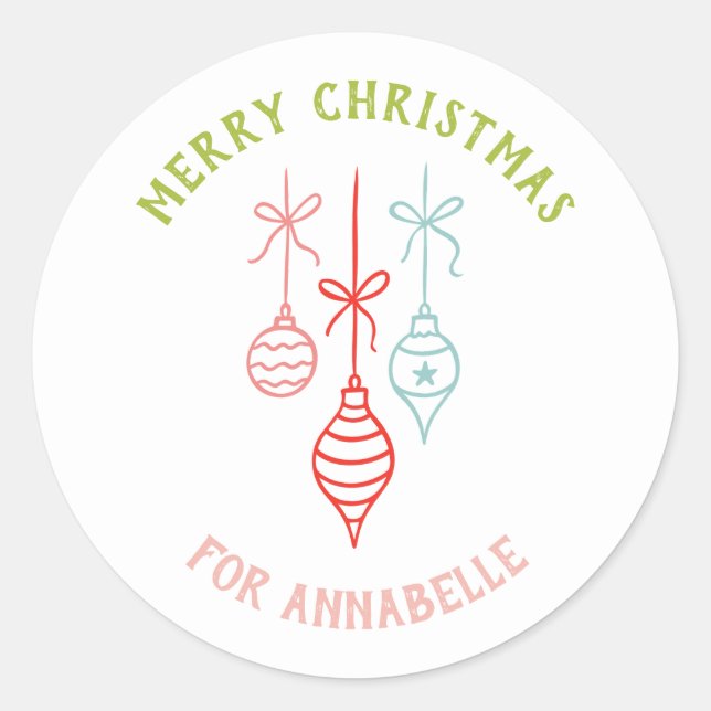Pegatina Redonda Personalized Name Merry Christmas Bauble (Anverso)