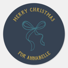 Pegatina Redonda Personalized Name Merry Christmas Bow