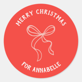 Pegatina Redonda Personalized Name Merry Christmas Bow
