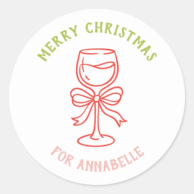 Pegatina Redonda Personalized Name Merry Christmas Drink (Anverso)